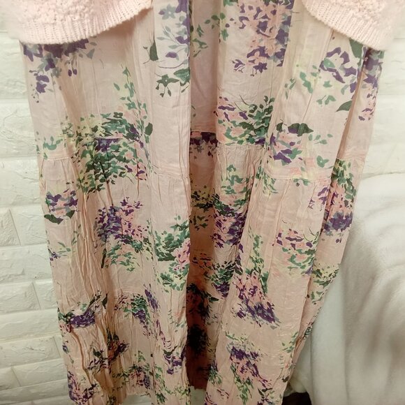 Vintage 90s 2-pc Set Floral Tank Dress & Cardigan Sweater Knit Blush Pink M/L - Picture 16 of 16
